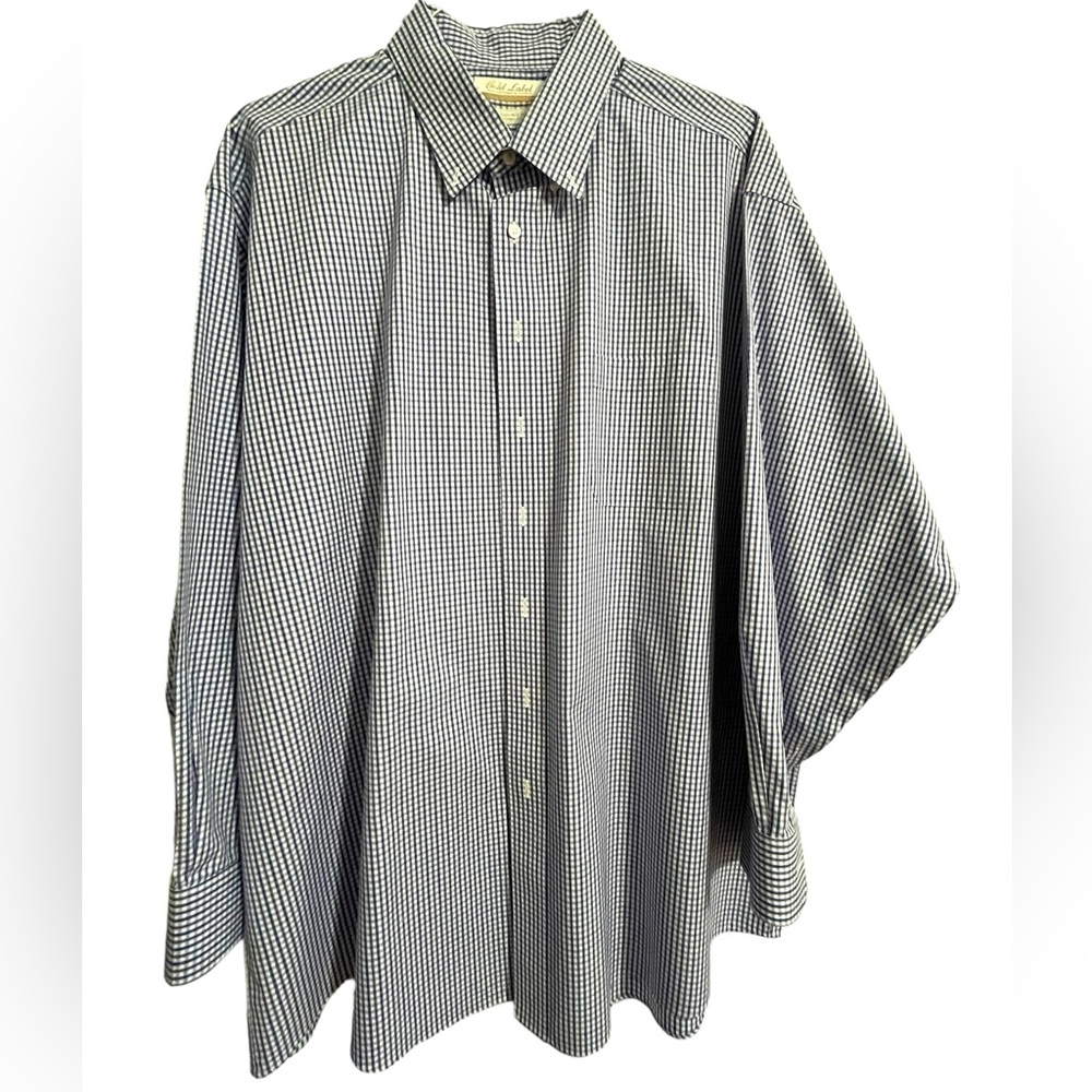 Men's Size 17.5 XL Roundtree & Yorke Gold Label Purple Checkered Cotton Oxford